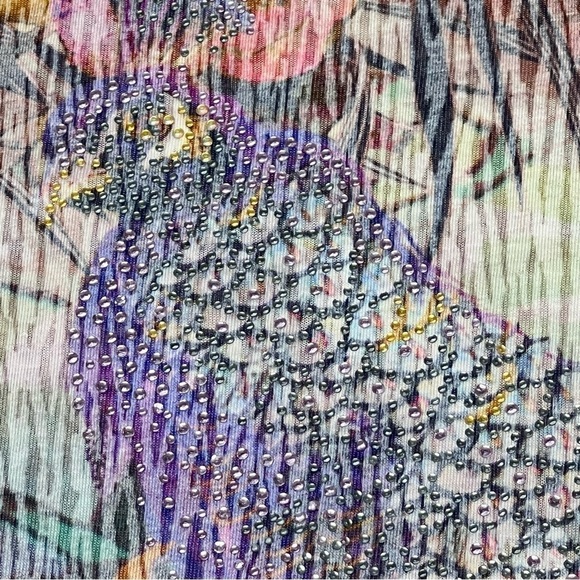 CHICO'S Multi-colored Floral Bird Sequins Embellished Top Size S - Picture 12 of 16